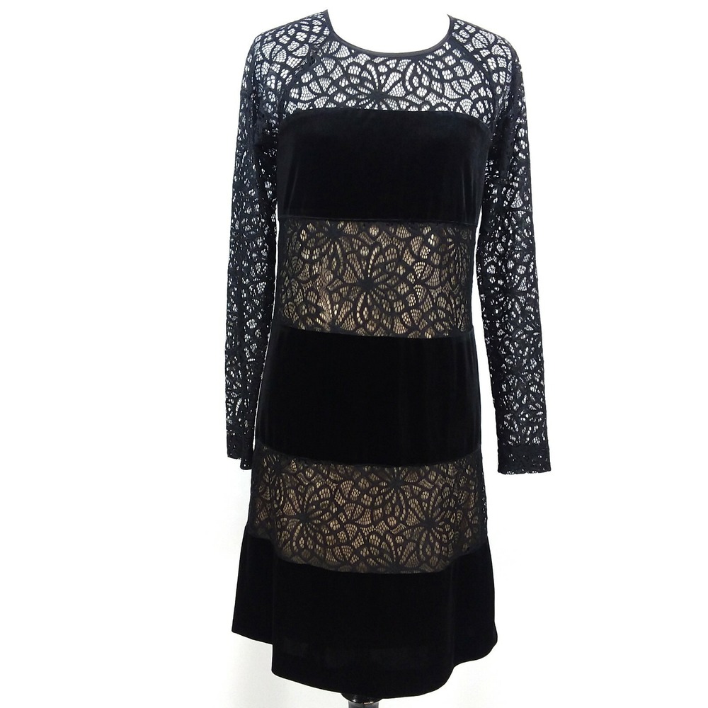 Antonio Melani Dress Size 0 Black Velvet Burnout Lace Special Occasion LBD
